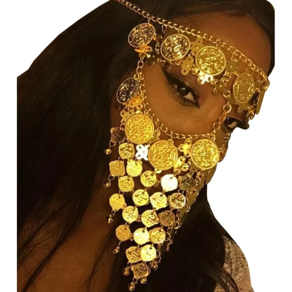 Gold Coin Veil for Belly Dance Halloween Party Cosplay Jewelry Accessory